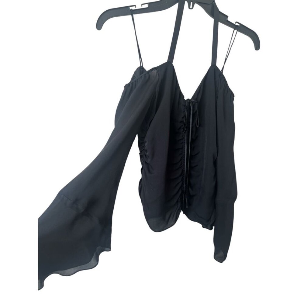 NWT Cinq a Sept Lorne Black Silk Off Shoulder Halter Top XS Reg. $365 - Picture 6 of 12